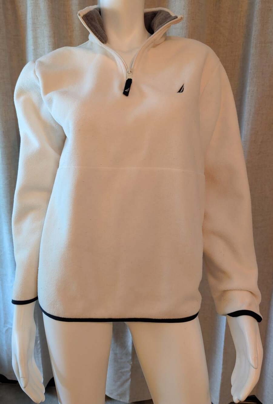 Nautica Quarter Zip White Polar Fleece Navy Piping Women's XS